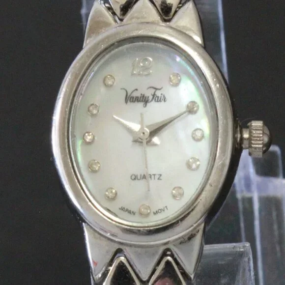 Vintage Ladies Vanity Fair Quartz Watch Mother Of Pearl Dial Stainless Bracelet